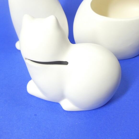 3 White Cat Figurines Bank Vase Takahashi Japan Ceramic Vintage 1980s - Picture 7 of 12